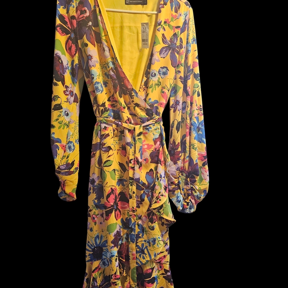 Floral Yellow Wrap Dress